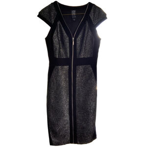 Jax Women's Metallic Silver Zip Front Sheath Dress Size 2